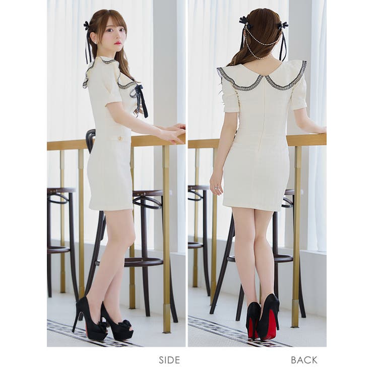 レースリボン×フリルタイトミニドレス 韓国ドレス ガーリードレス[品番：XK000012884]｜Tika（ティカ ）のレディースファッション通販｜SHOPLIST（ショップリスト）