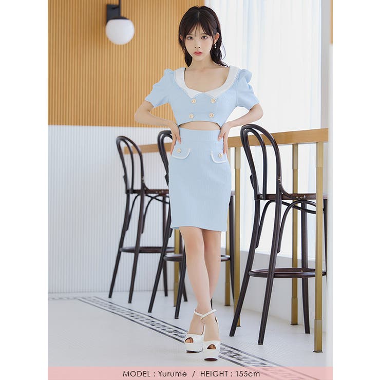 ティカ Tika 韓国ドレス 袖ありパイピングモノトーンニット
