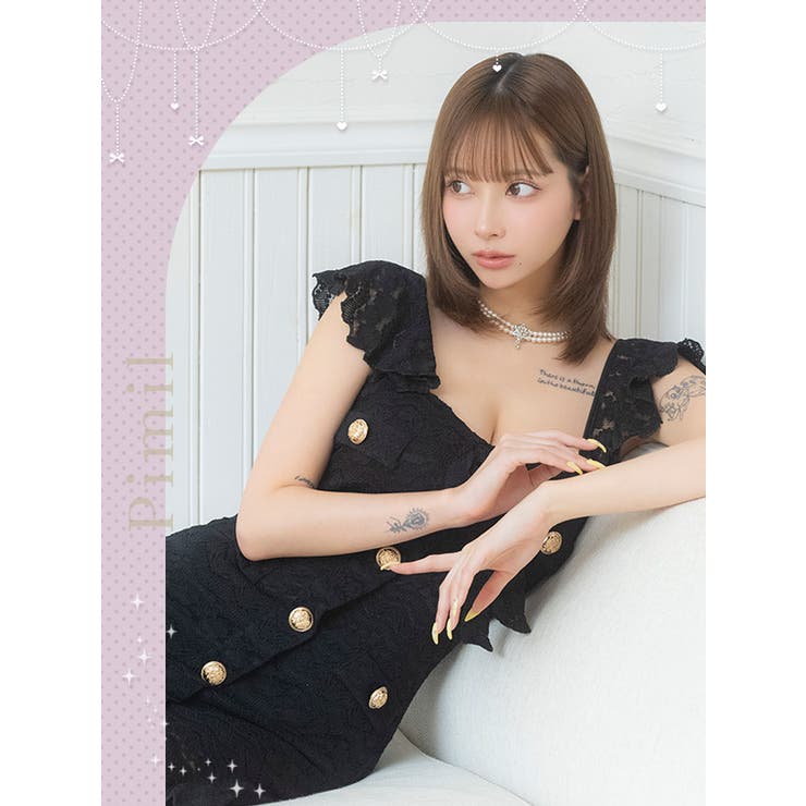 総レースリボン×裾フリルタイトミニドレス 韓国ドレス ガーリードレス | Tika | 詳細画像1 