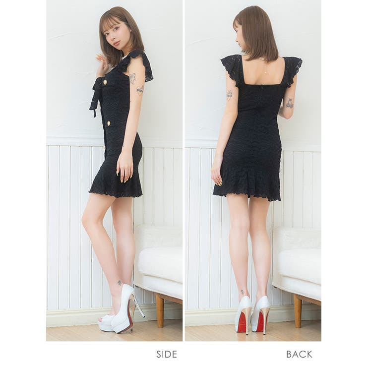 総レースリボン×裾フリルタイトミニドレス 韓国ドレス ガーリードレス | Tika | 詳細画像6 