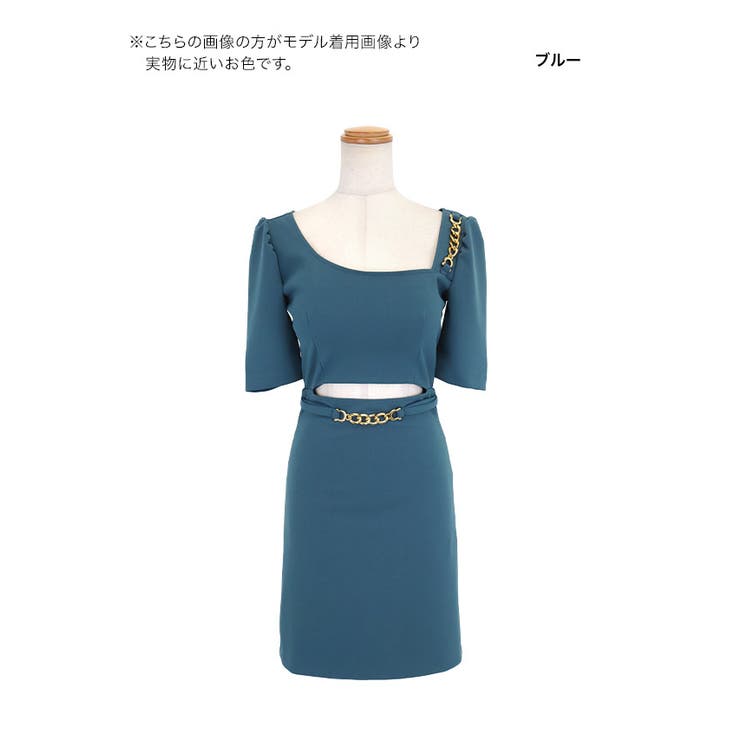 Tika 韓国キャバドレス アシンメトリーゴールドチェーンお腹魅せベルト風デザイ… | Tika | 詳細画像8 
