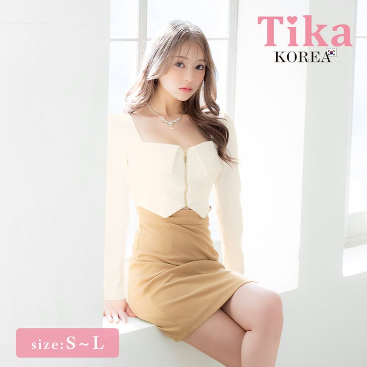 Tika 韓国製 ニットフロントジップタイトミニドレス | Tika | 詳細画像1 