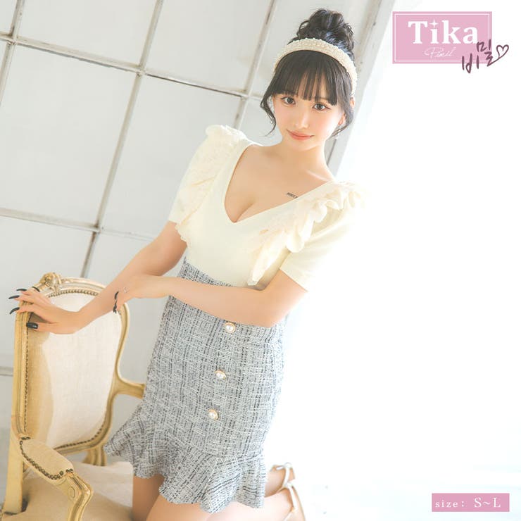 レースフリルトップス♡タイト&ハイウエスト春夏デート普段着に最適 レースフリルトップス♡タイト&ハイウエスト春夏デート普段着に最適