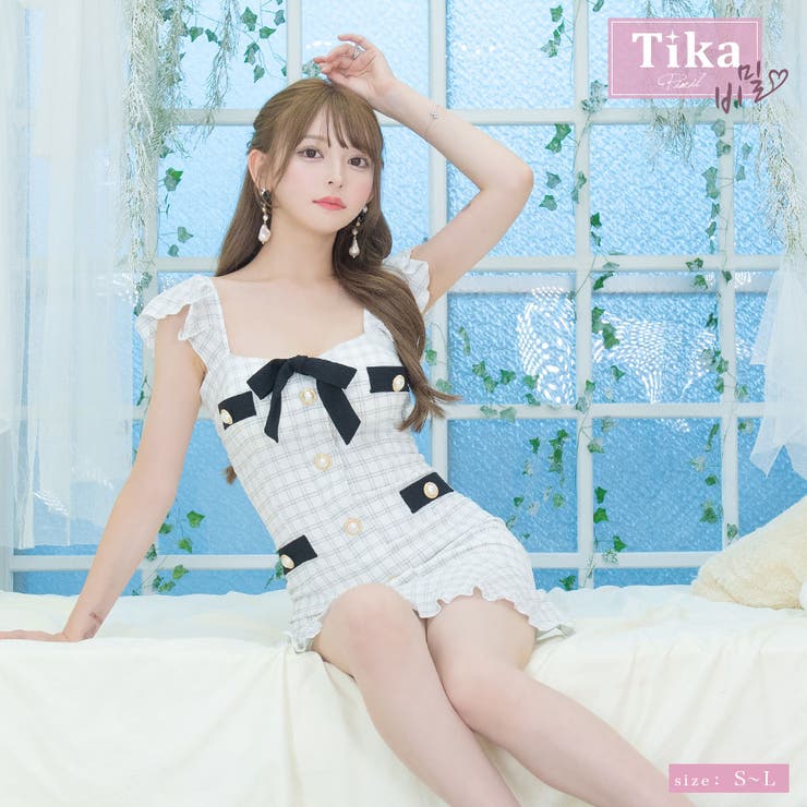 ガーリーチェック×フリルスクエアネックミニドレス キャバドレス キャバ | Tika | 詳細画像1 