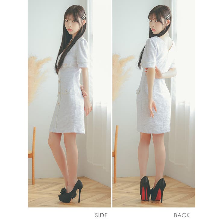 パールラインストレッチニットタイトミニドレス 韓国ドレス ガーリードレス [品番：XK000013115]｜Tika（ティカ）のレディースファッション通販｜SHOPLIST（ショップリスト）