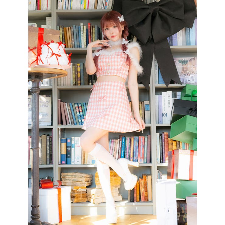 ギンガムチェック×ふわもこファーのチョーカー付きクリスマスコスプレセット | Tika | 詳細画像3 