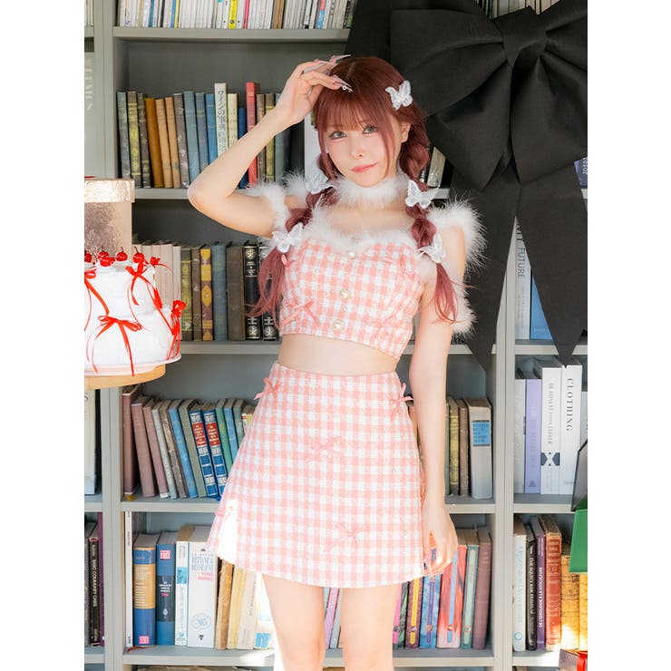 ギンガムチェック×ふわもこファーのチョーカー付きクリスマスコスプレセット | Tika | 詳細画像5 