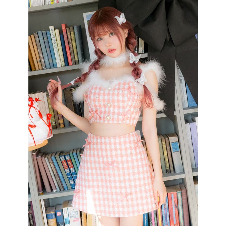 ギンガムチェック×ふわもこファーのチョーカー付きクリスマスコスプレセット | Tika | 詳細画像6 