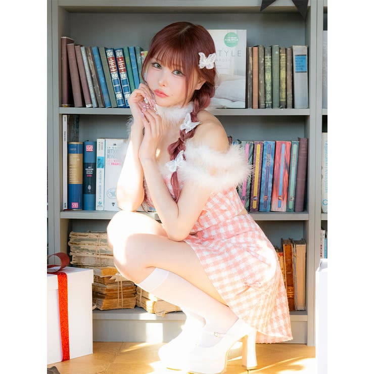 ギンガムチェック×ふわもこファーのチョーカー付きクリスマスコスプレセット | Tika | 詳細画像7 