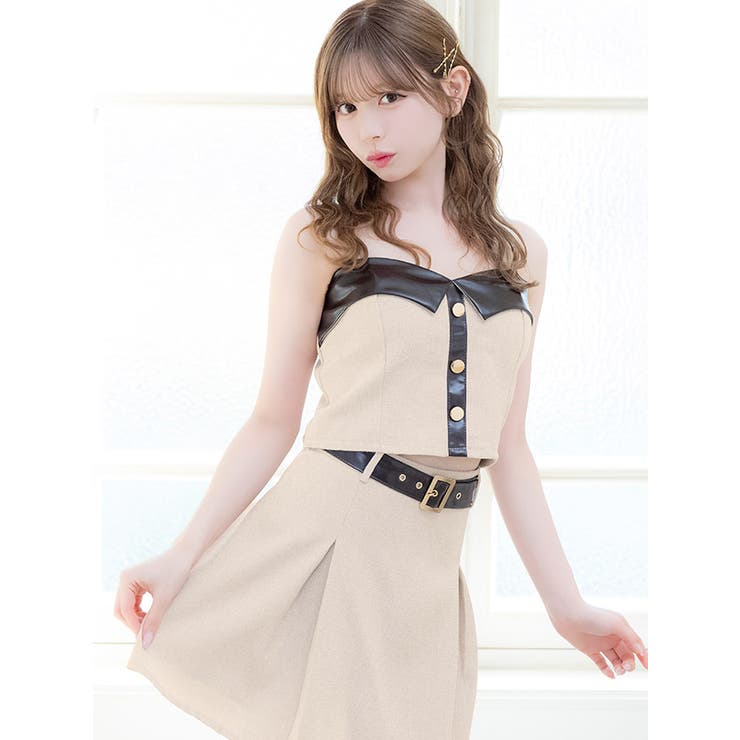 Tika フェイクレザー切替セットアップフレアミニドレス ガーリードレス | Tika | 詳細画像3 