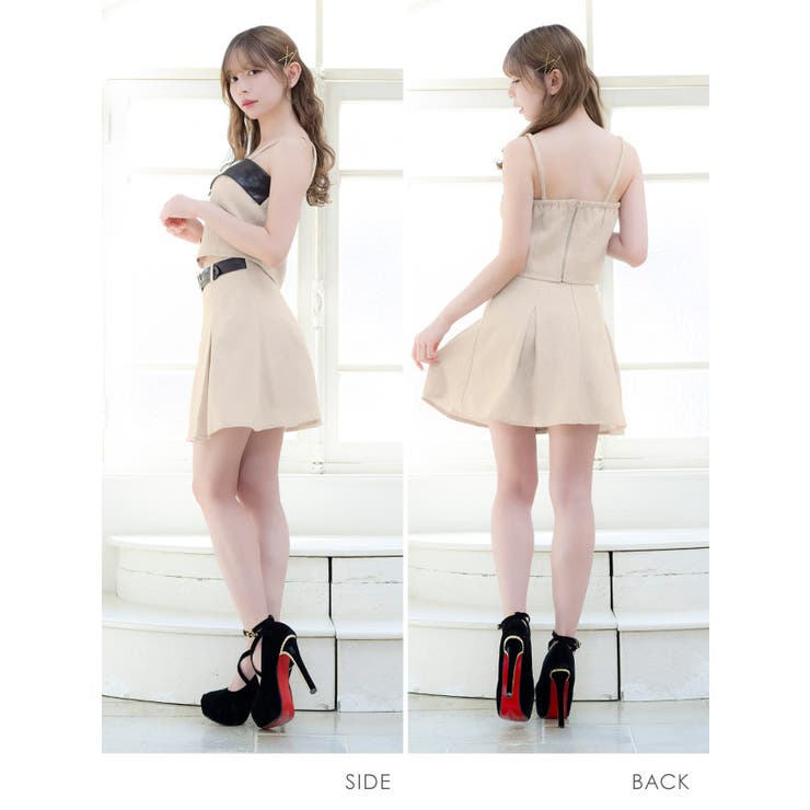 Tika フェイクレザー切替セットアップフレアミニドレス ガーリードレス | Tika | 詳細画像7 