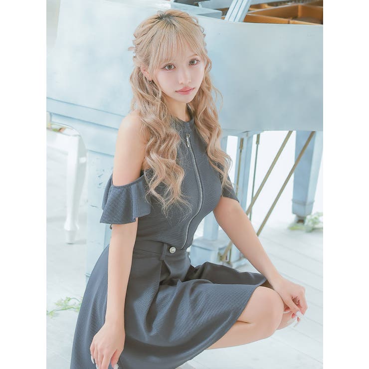 肩あき×フロントジップ＊ボックスプリーツスカートセットアップ ガーリードレス | Tika | 詳細画像2 