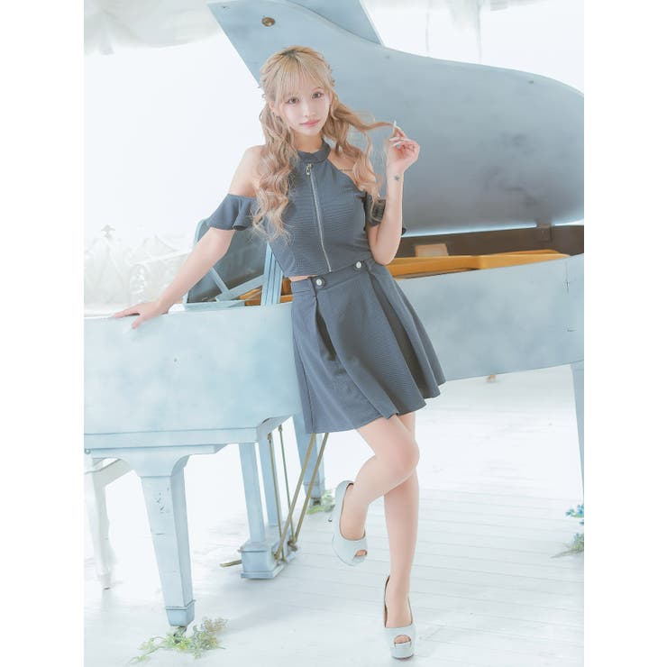 肩あき×フロントジップ＊ボックスプリーツスカートセットアップ ガーリードレス | Tika | 詳細画像3 