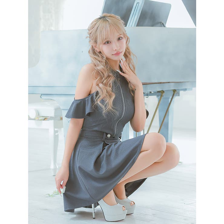 肩あき×フロントジップ＊ボックスプリーツスカートセットアップ ガーリードレス | Tika | 詳細画像4 