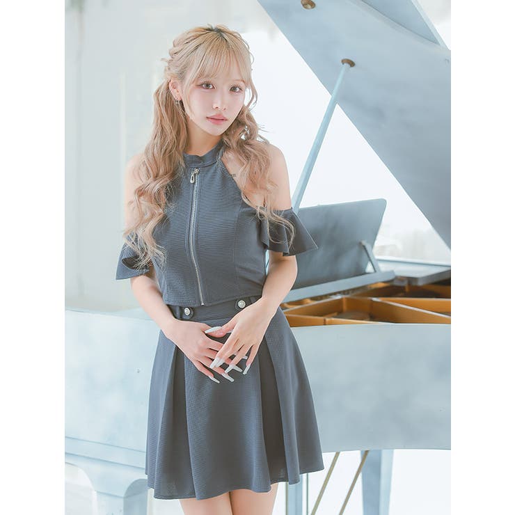 肩あき×フロントジップ＊ボックスプリーツスカートセットアップ ガーリードレス | Tika | 詳細画像5 