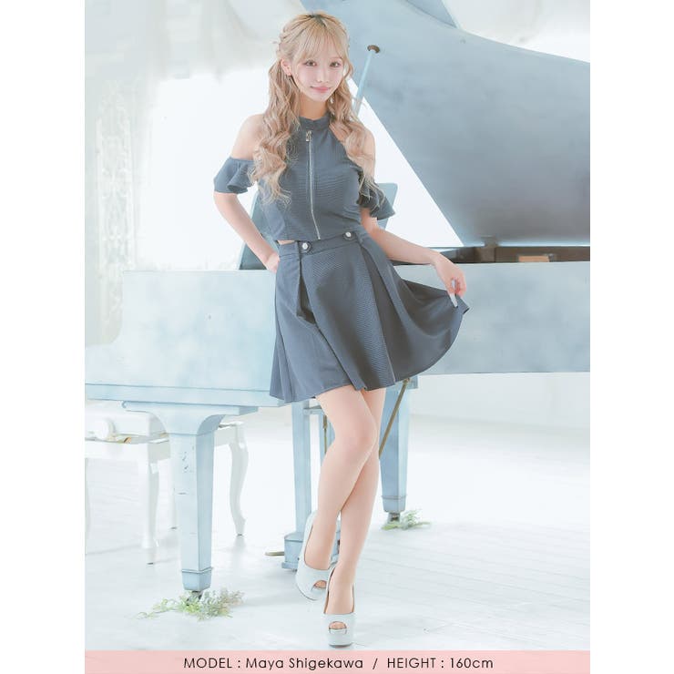 肩あき×フロントジップ＊ボックスプリーツスカートセットアップ ガーリードレス | Tika | 詳細画像6 