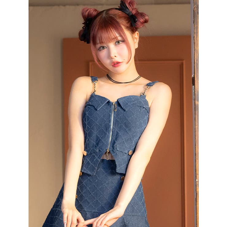 デニムフレアセットアップミニドレス ガーリードレス 袖なし | Tika | 詳細画像4 