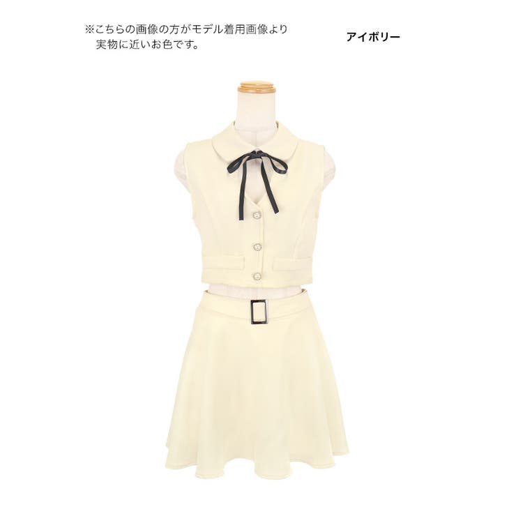 アイボリー | Tika 襟付きリボンノースリーブセットアップフレアミニドレス ガーリードレス | Tika