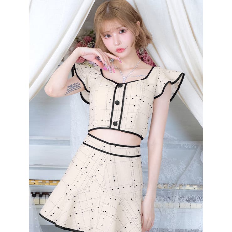 パイピングツイードセットアップフレアミニドレス ガーリードレス 袖なし | Tika | 詳細画像7 