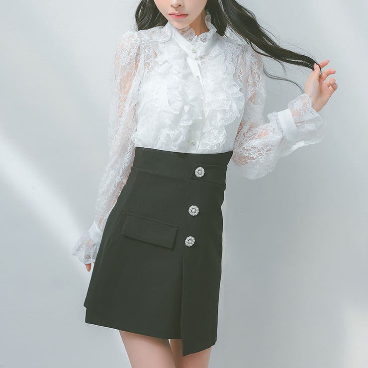 Pimil 韓国セットアップ レースブラウス[品番：XK000012236