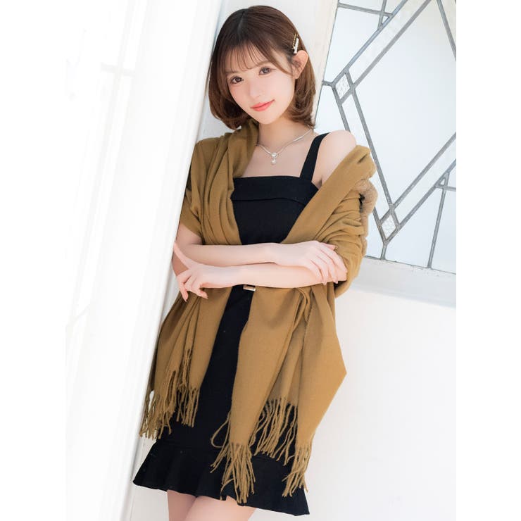 バックファーフリンジニットショール アウター ソフトニット | Tika | 詳細画像1 