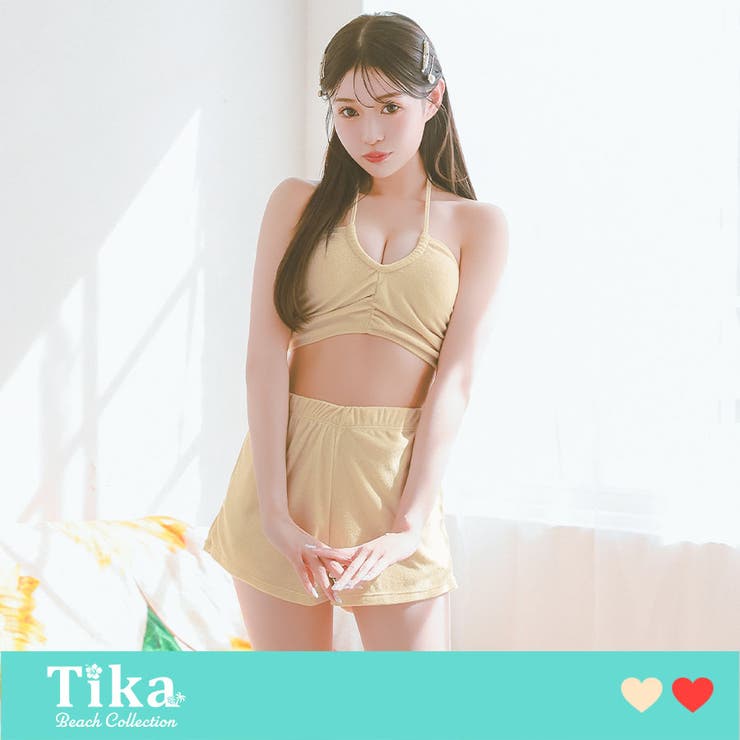 ショートパンツ付きバストカットバンドゥビキニ ガーリースイムウェア セット水着 | Tika | 詳細画像1 