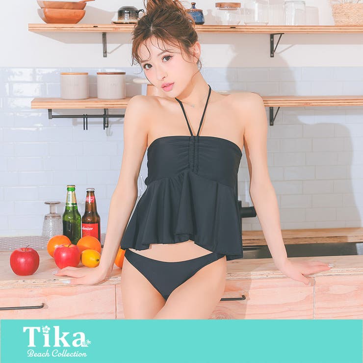 フリルペプラムビスチェデザインバンドゥビキニ ガーリースイムウェア 体型カバー水… | Tika | 詳細画像1 