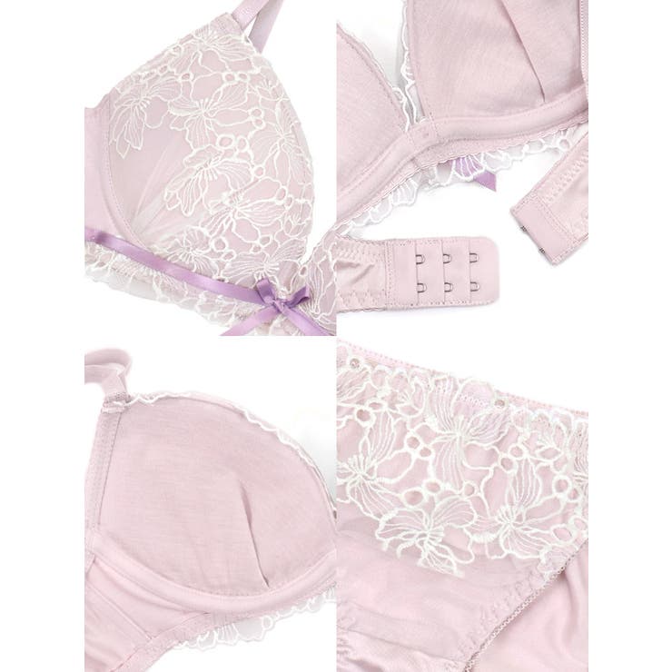 サテンリボン×フラワー刺繍チュールブラ＆ショーツセット 勝負下着