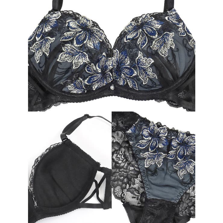 Tika ブルーグレー×ブラックフラワー刺繍ブラ＆ショーツセット 勝負下着 | Tika | 詳細画像17 