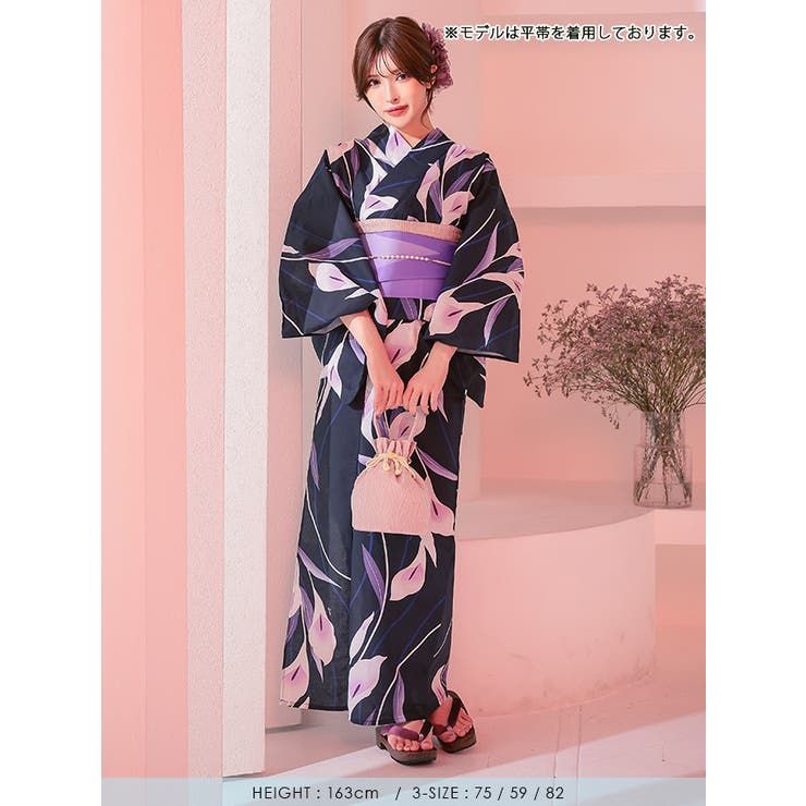 【メーカー再生品】 濃紺菖蒲柄浴衣3点セット 妖艶浴衣 粋浴衣[品番：XK000013434 浴衣