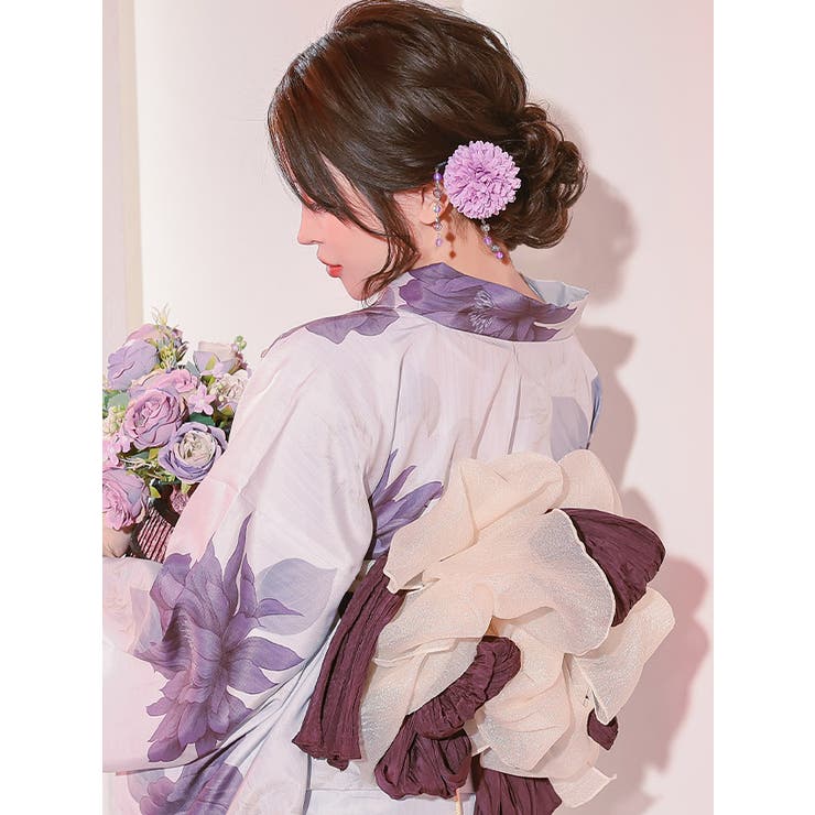 下がりビジュー×ニュアンスカラーフラワーヘアアクセサリー3点セット浴衣小物Uピンセット浴衣アクセサリー髪飾りダスティピンクパープルミントグレースモークブルーTikaティカ