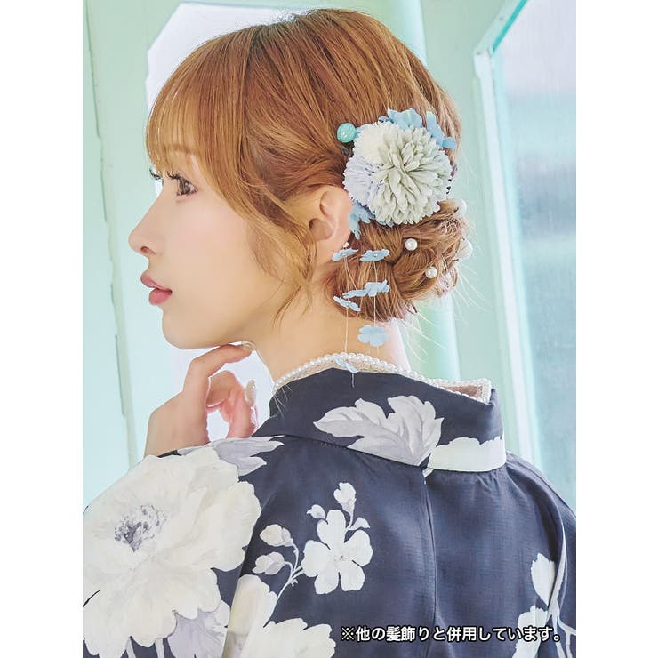 下がりフラワー×バタフライクリップヘアアクセサリー5点セット浴衣小物Uピンヘアクリップ浴衣アクセサリー髪飾りイエローパープルブルーTikaティカ