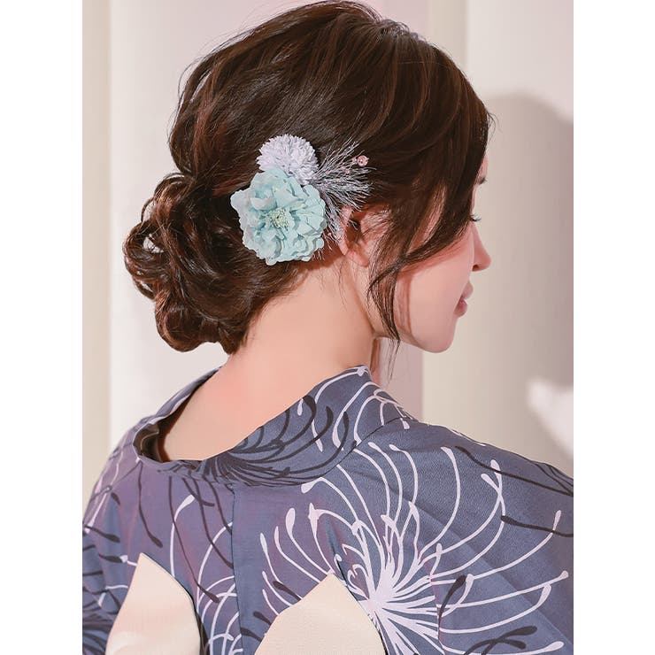 しだれ大小パールニュアンスカラーフラワーヘアアクセサリー6点