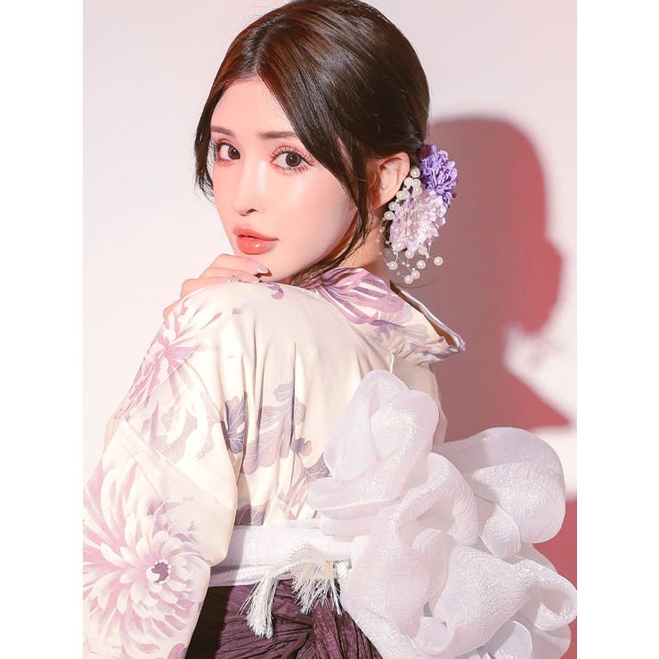 しだれ大小パールニュアンスカラーフラワーヘアアクセサリー6点