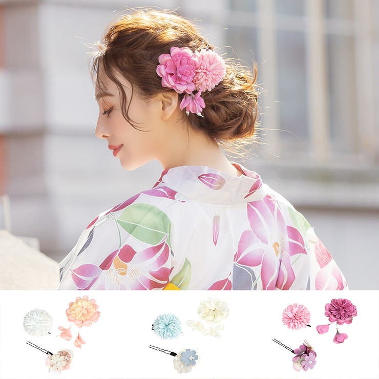 新作♡お祭り お花 ヘアクリップ 夏 アップスタイル シンプル ピンク 浴衣 通販