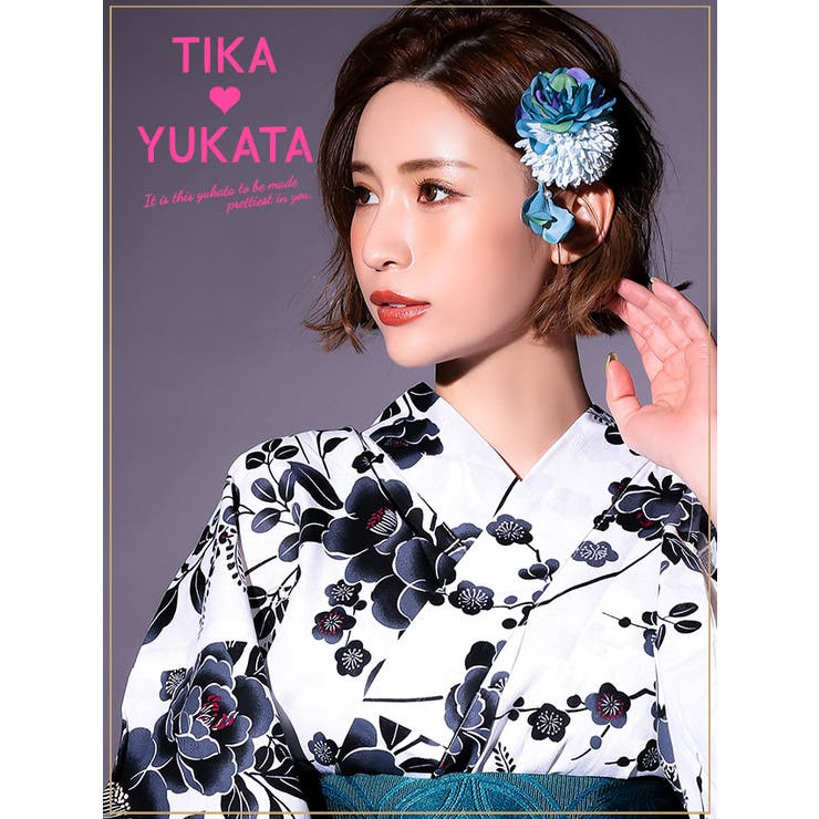 髪飾り浴衣小物アクセサリーヘアクリップ花モチーフ花柄まとめ髪ヘアアクセサリー青ピンクパステルTikaティカ