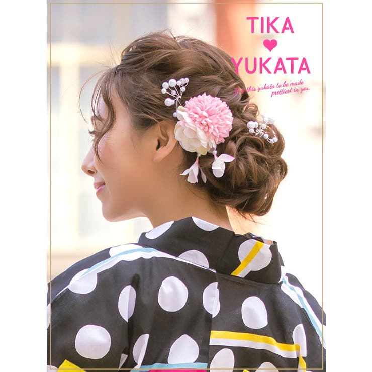髪飾り浴衣小物アクセサリーヘアクリップ花モチーフ花柄まとめ髪ヘアアクセサリー青ピンクパステルTikaティカ