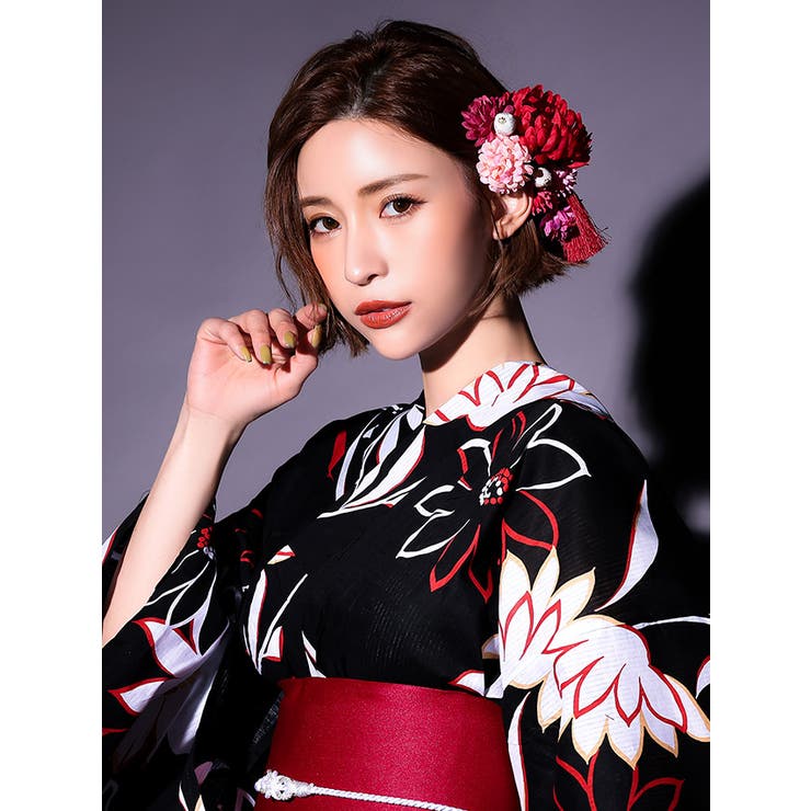 髪飾り浴衣小物アクセサリーヘアピンUピン9点セット花モチーフ花柄まとめ髪ヘアアクセサリー赤青白Tikaティカ