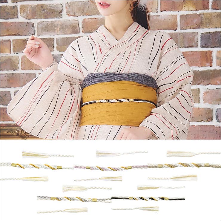 ゴールド×ツイストパール飾り帯紐 浴衣小物 浴衣帯紐[品番