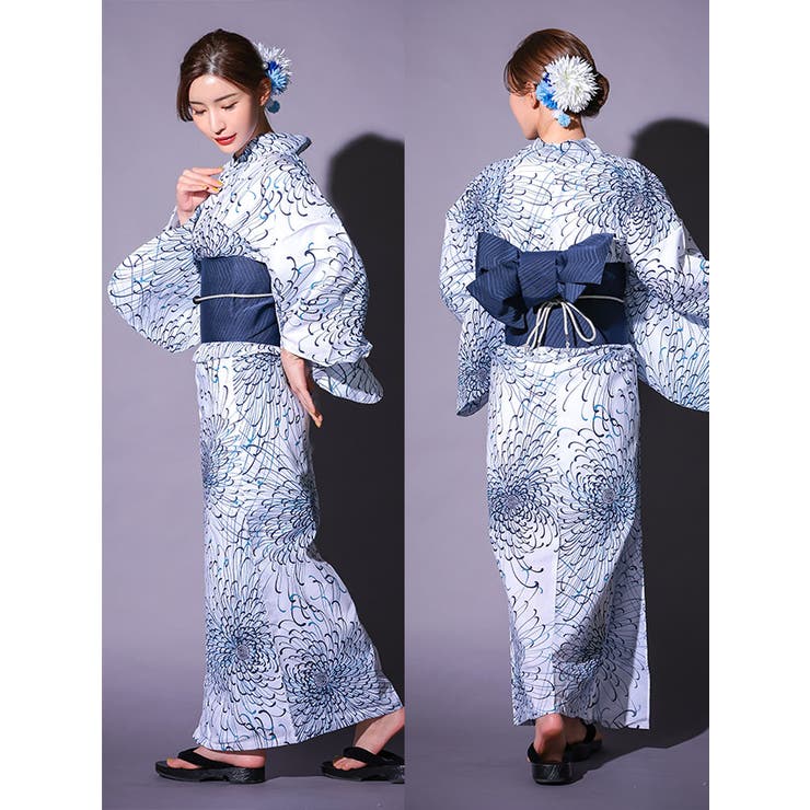白地×乱菊浴衣3点セット 浴衣セット レディース浴衣[品番