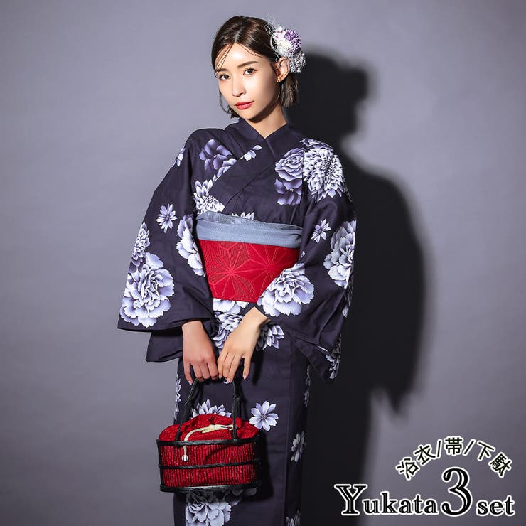 濃紺×多種グラデーションフラワー浴衣3点セット 浴衣セット