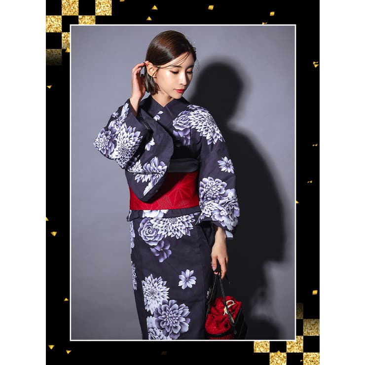 濃紺×多種グラデーションフラワー浴衣3点セット 浴衣セット