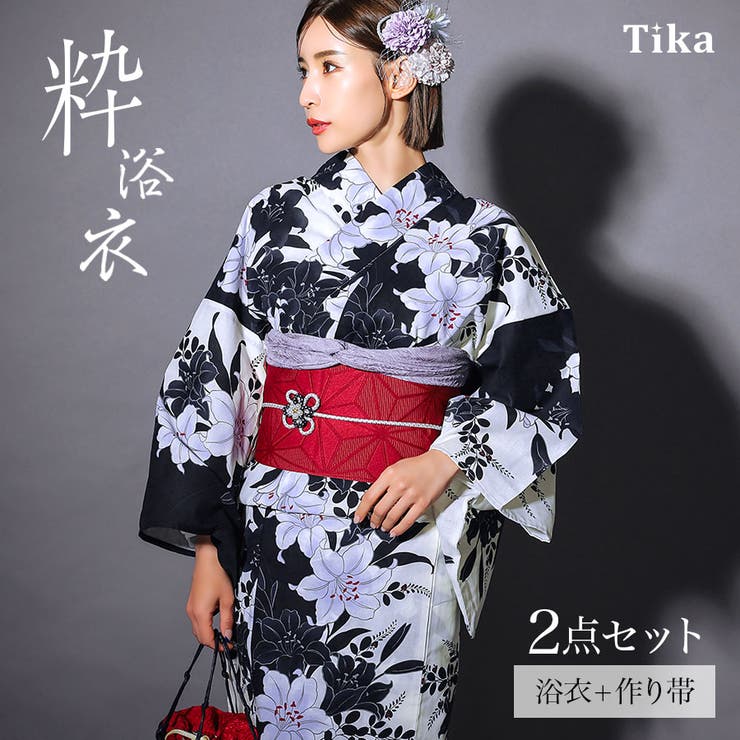 Tika モノトーン百合柄浴衣2点セット 浴衣 | Tika | 詳細画像1 