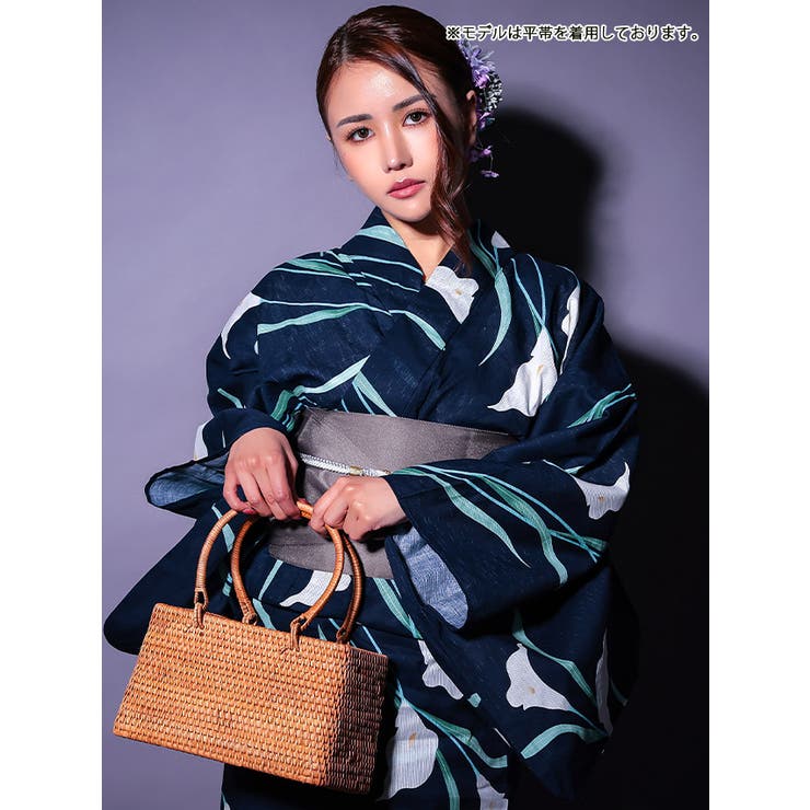 菖蒲＆リーフ濃紺地浴衣3点セット 作り帯 下駄 | Tika | 詳細画像4 