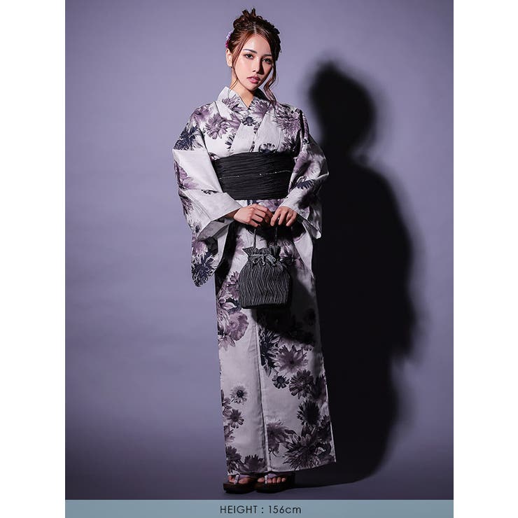 ヴィンテージマルチフラワー×グレー地浴衣3点セット 兵児帯 下駄 | Tika | 詳細画像7 