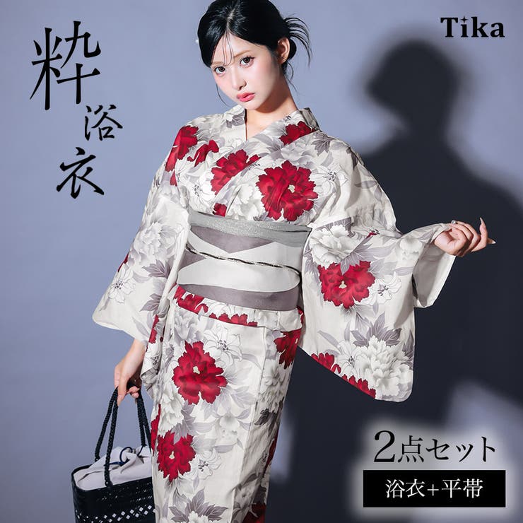 Tika 艶やか大輪牡丹リバーシブル平帯浴衣2点セット 浴衣[品番
