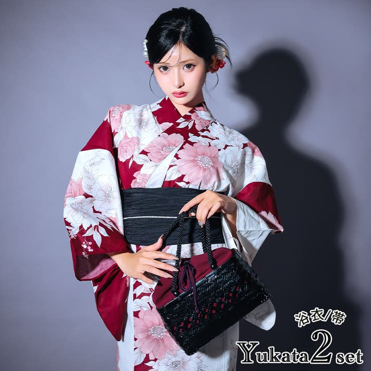 Tika 大輪ニュアンスフラワー縦切り替え浴衣2点セット 浴衣[品番