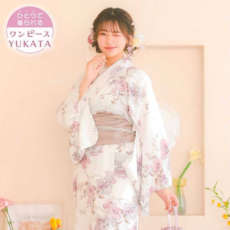 水彩フラワーデザインワンピース浴衣3点セット 羽織 ワンピース | Tika | 詳細画像1 
