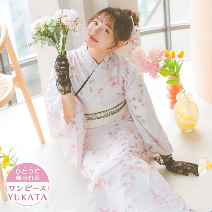 ニュアンスフラワーデザインワンピース浴衣3点セット 羽織 ワンピース | Tika | 詳細画像1 