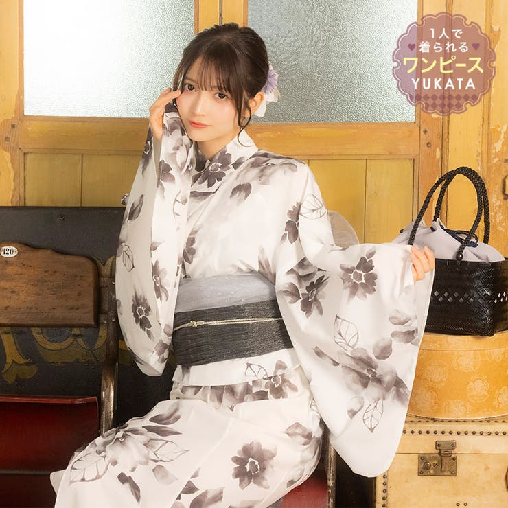 Tika 水墨画風大輪椿2WAYワンピース浴衣3点セット 浴衣（羽織） | Tika | 詳細画像1 